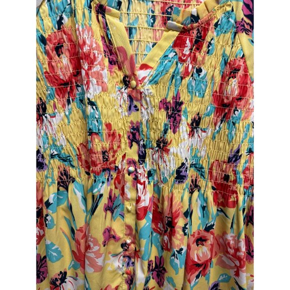Caffe Marrakech Womens 3X Floral Smocked Peasant Top Yellow Multi-Color V-Neck - Picture 2 of 9